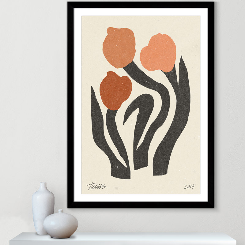 Imprimé de fleurs modernes par NKTN, L 35 po x H 49 po, Matted Print, Satin Black