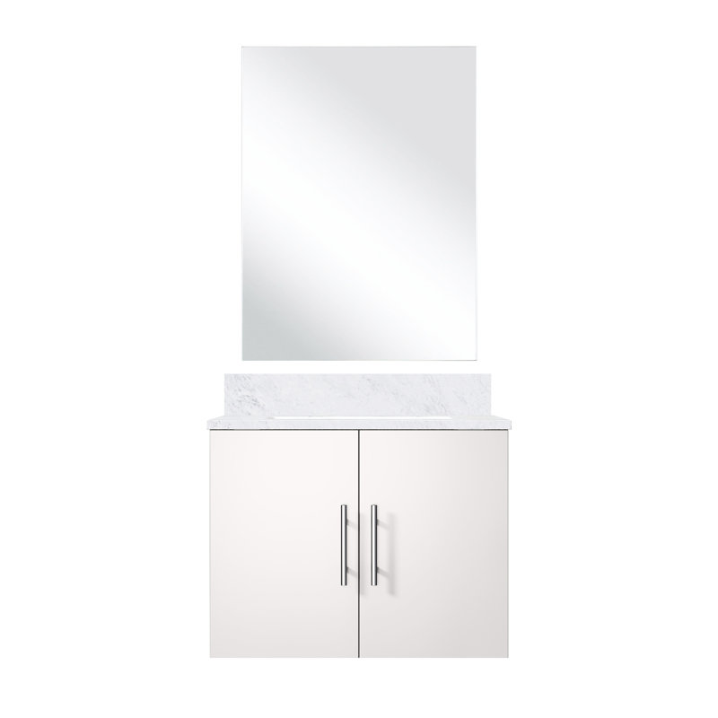 Meuble-lavabo blanc l 24 po x P 22 po avec comptoir en marbre et miroir, Blanc lustré