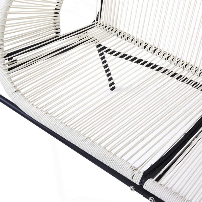 Outdoor Patio White Wicker Loveseat, Black/Ivory
