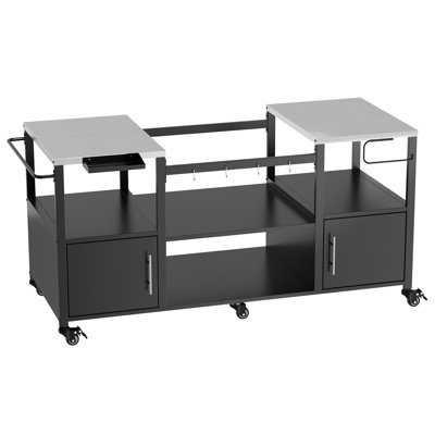 Outdoor Grill Table For Big Green Egg Style BBQ, Metal Grill Cart With Storage Box, Compatible With Up To Large Green Egg, Kamado Joe Jr