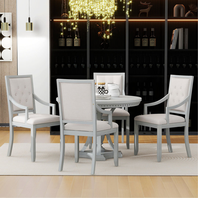Ensemble de salle à manger 5 pièces, table ronde extensible et 4 chaises pour la salle à manger de cuisine, Gris antique