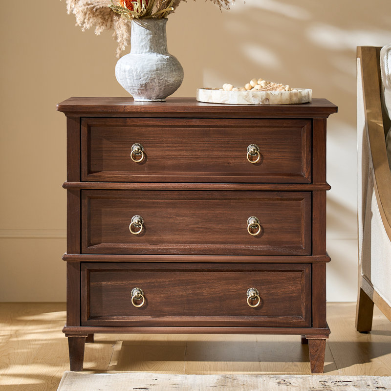 Allisa Transitional 28"W 3-Drawer Solid Wood End Table With Built-In Charging Station And Simple Assembly, Walnut