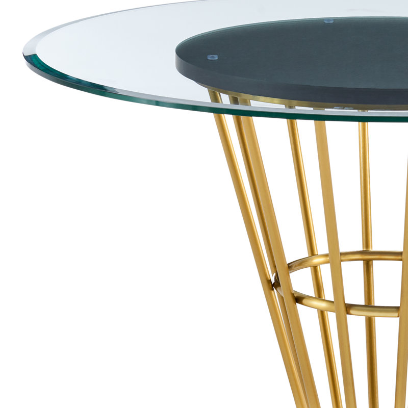 Jaresha Contemporary 48" Round Dining Table with Pedestal Metal Base and Glass Top, Gold