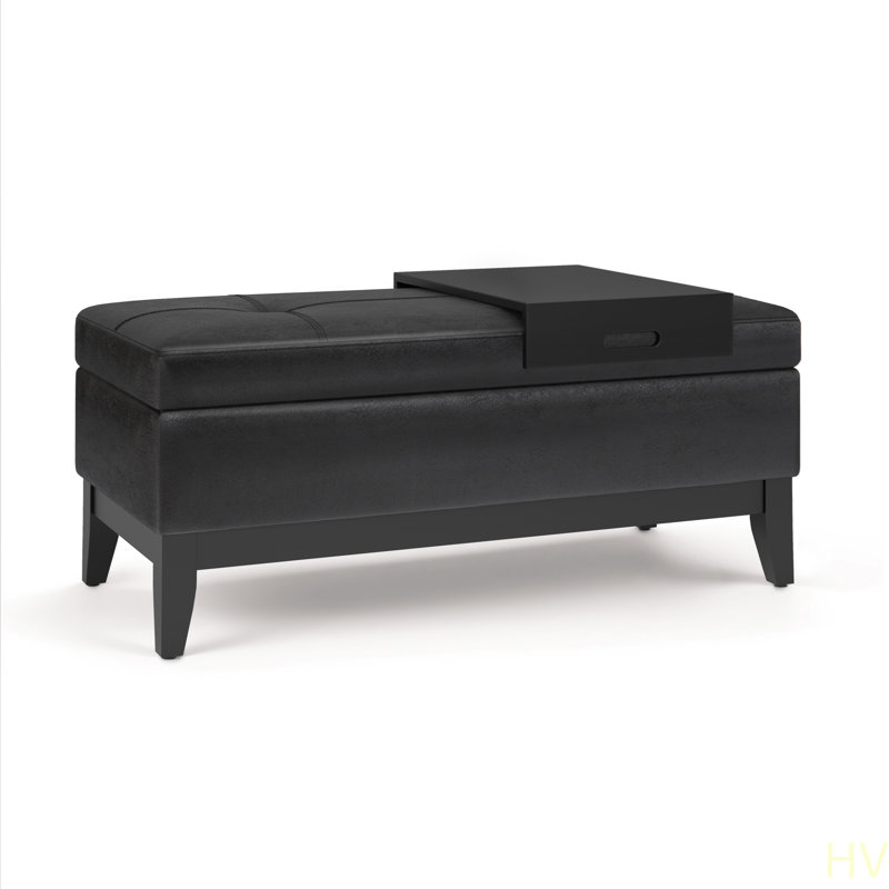 Oregon - Storage Ottoman Bench With Tray - Distressed, Black
