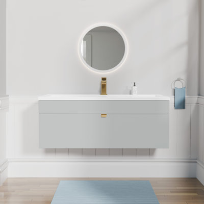 Loft Collection 42" Wall Mount Modern Bathroom Vanity - Canadian Grey / Gold Handles