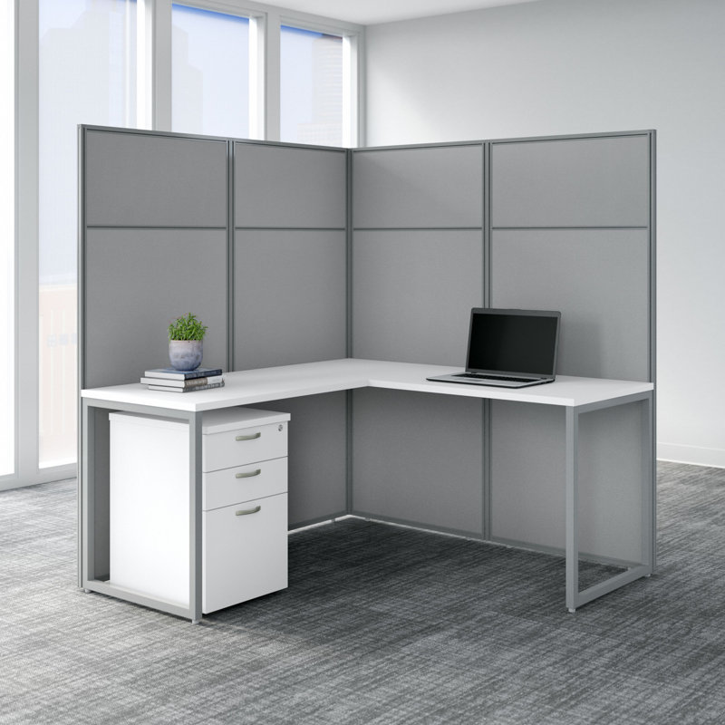 Easy Office L-Shaped Desk Cubicle - Reversible, Pure White