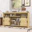 Buffet Farmhouse avec porte de grange coulissante et panneaux grillagés - Buffet de rangement ouvert-753097391