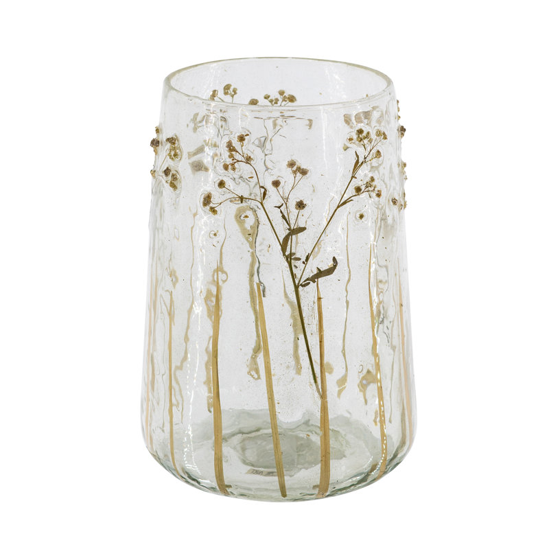 D5.5x9.5 "Vase en verre transparent avec motifs botaniques verts
