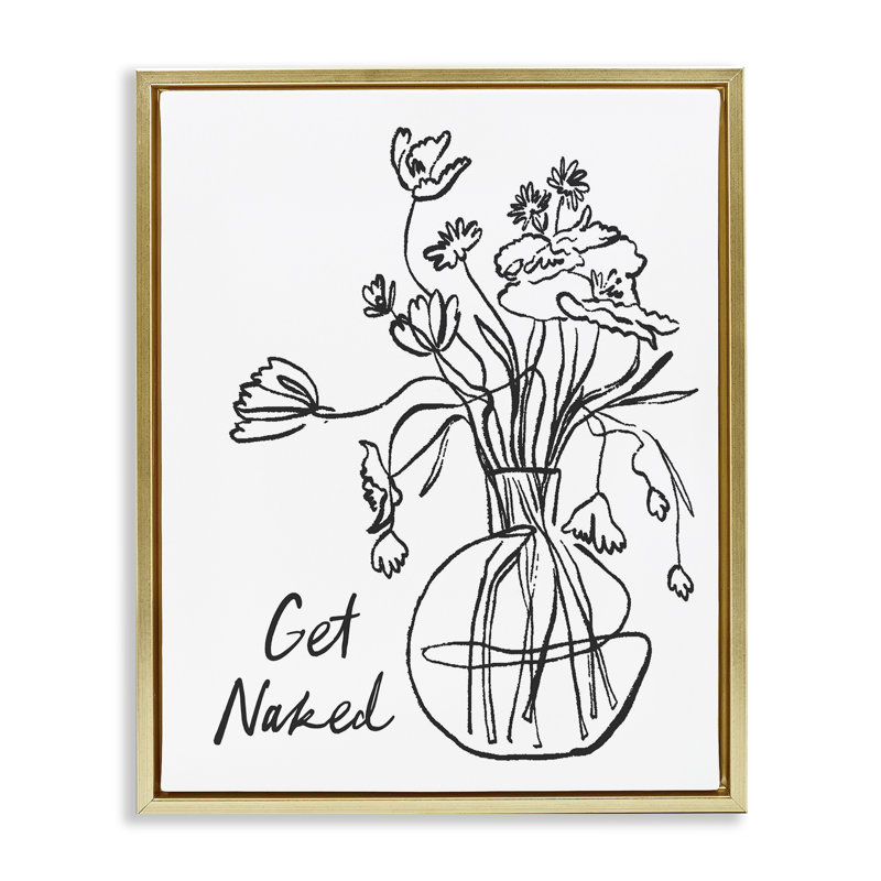 Cadre flottant «Get NUE Flower Contour», design par lettré et doublé, Cadre flottant métallique doré, H 21 po x l 17 po
