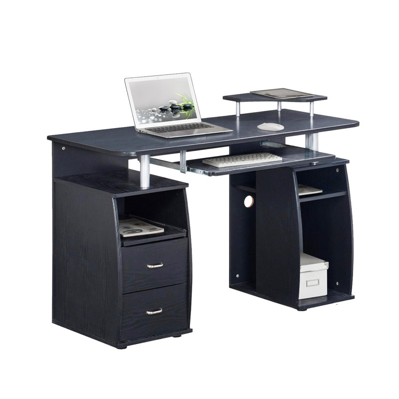 Bureau d'ordinateur 47,37 po avec rangement pour le salon, Noir
