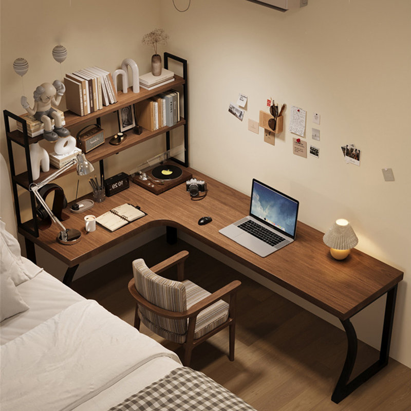 Bureau en fer massif en forme de L brun noyer + noir, H 74,8 po x l 62,99 po x P 47,24 po