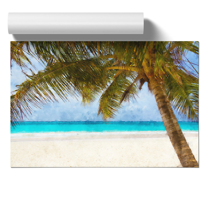 Palm Tree Beach Painting - Frameless Print, 21cm H x 30cm W x 0.1cm D
