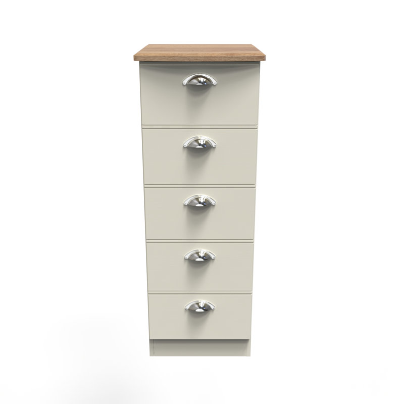 Fully Assembled Murier 5 Drawer, Cream Ash/Riviera Oak