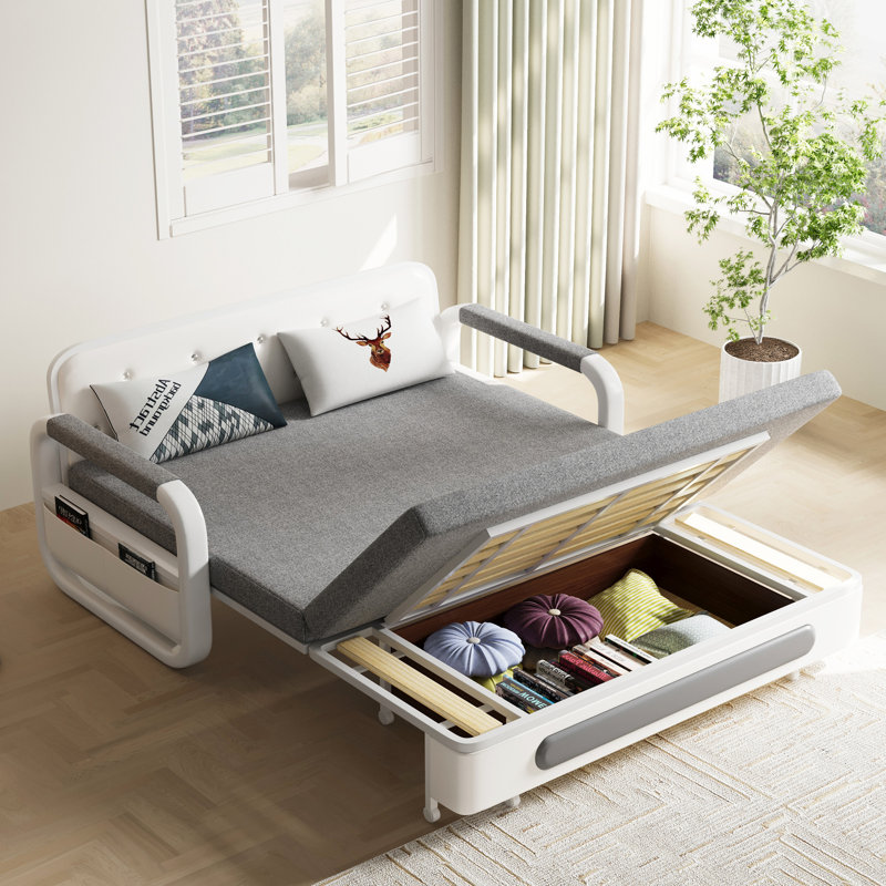 Grand canapé-lit pliable convertible, canapé-lit avec espace de rangement, gris, H 34,2 po x l 62,2 po x P 34,6 po