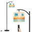 Lampe sur pied à arc avec abat-jour ajustable Sunset Desert Landscape Blue Palm Trees Calm Water Coastal Lampadaire 3 températures de couleur à intensité variable avec mât pour la chambre à coucher