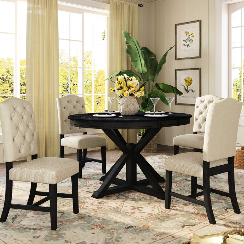 Table de salle à manger familiale avec 4 chaises - meubles à thème rétro, Espresso, Crème / Espresso, Espresso