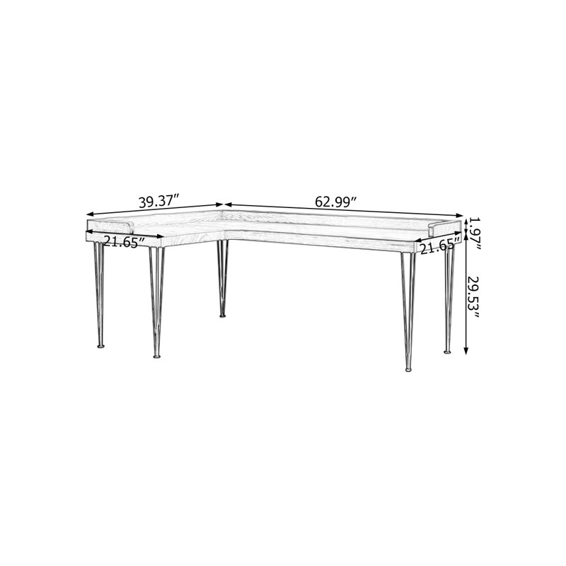 62.99"Walnut L-Shaped Solid Wood desk, Retour à gauche, H 29,53 po x l 62,99 po x P 39,37 po