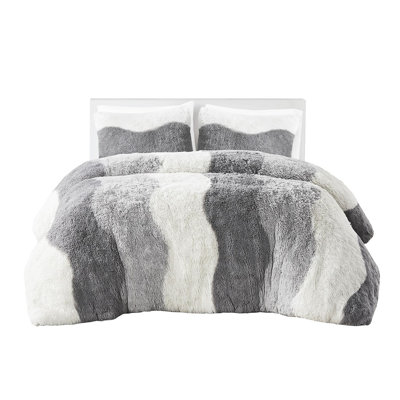 Shaggy Faux Fur Comforter For Twin/Twin Xl - Ombre Look With Wave Design Filling Soft Texture Treated Bedding