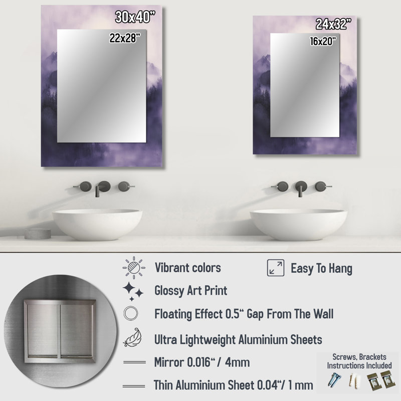 Miroir mural gris Misty Peaks In The Twilight IV, 32 po x 24 po