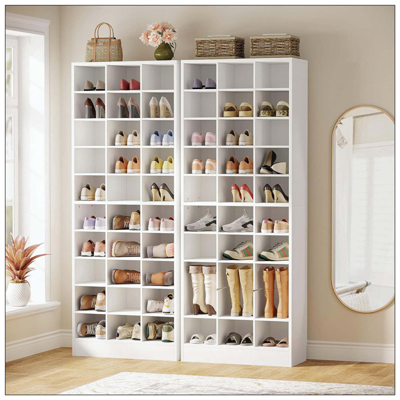 10-Tier 30-Cubby Modern Wooden Shoe Organizer, White