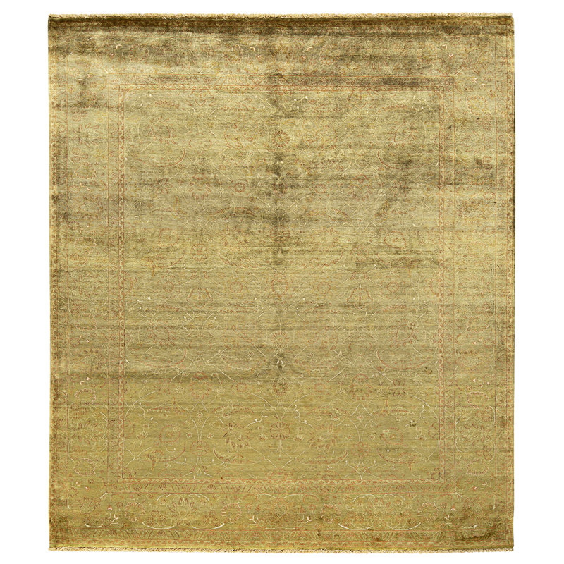 Tapis vert et beige noué à la main de haute qualité