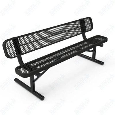 Banc portatif en métal enduit de 6 pieds avec dossier - noir avec dossier