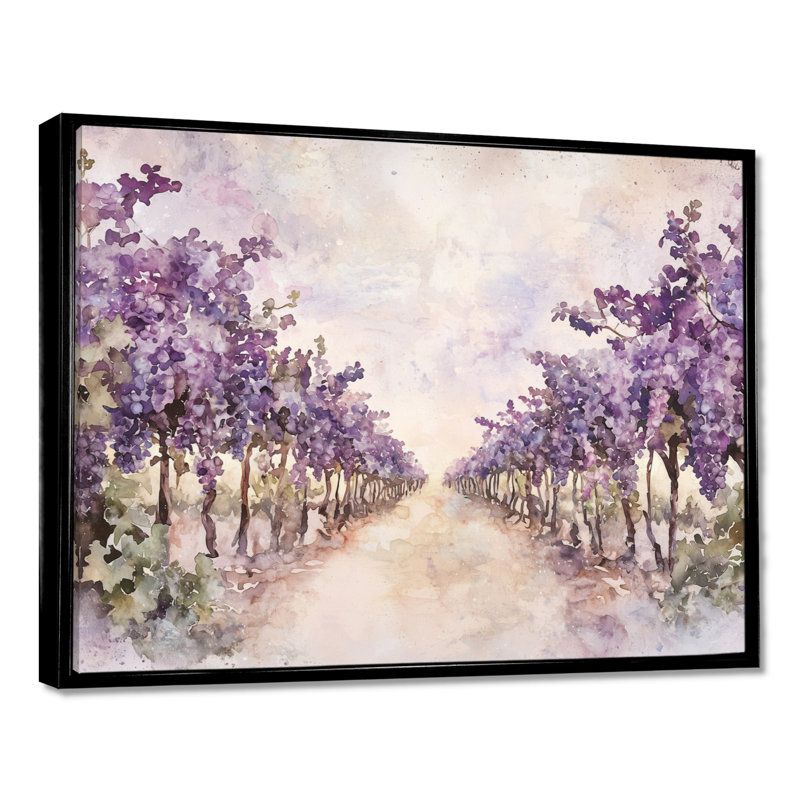 Lavande Vineyard In California II - impression murale vignoble, H 24 po x l 32 po, Noir