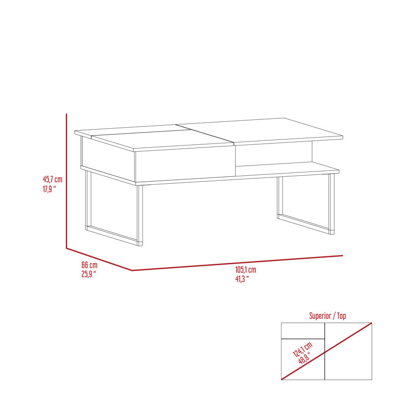 Table basse à plateau relevable 18 pouces avec 1 tablette, espresso / onyx carbone