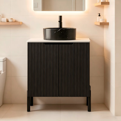 24" Single Bathroom Vanity with Carrara Sintered Stone Countertop and Round Ceramic Sink