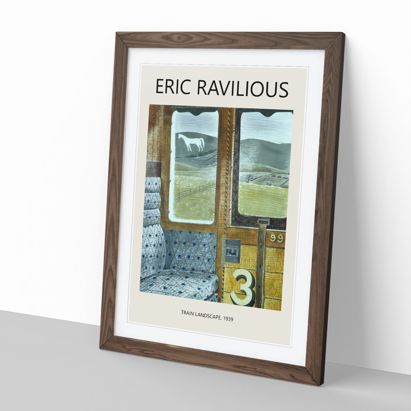 Train Landscape by Eric Ravilious - Picture Frame Painting, Walnut Framed, 65cm H x 48cm W x 2cm D