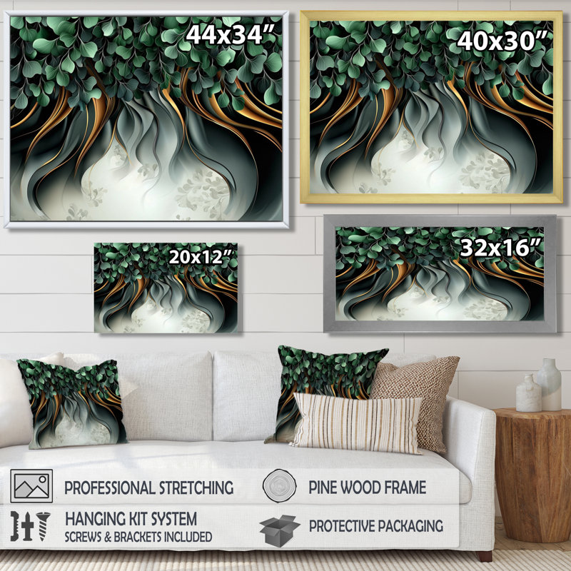 «Whispers Of Spring Of Emerald Botanicals III» - Décoration murale botaniques abstraites, H 34 po x l 44 po, Blanc
