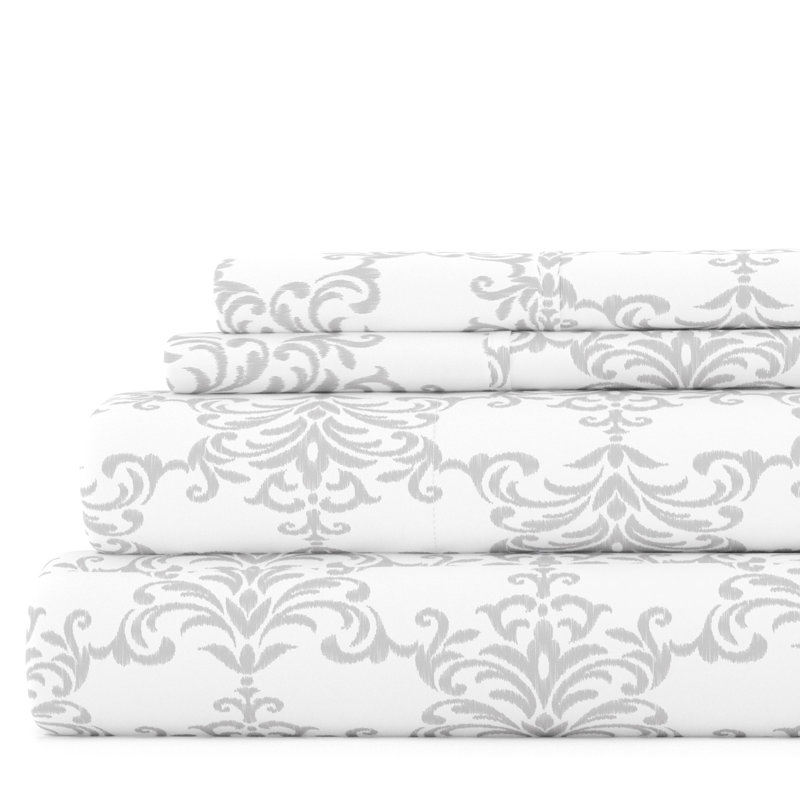Light Gray Damask Pattern Microfiber Twin Sheet Set