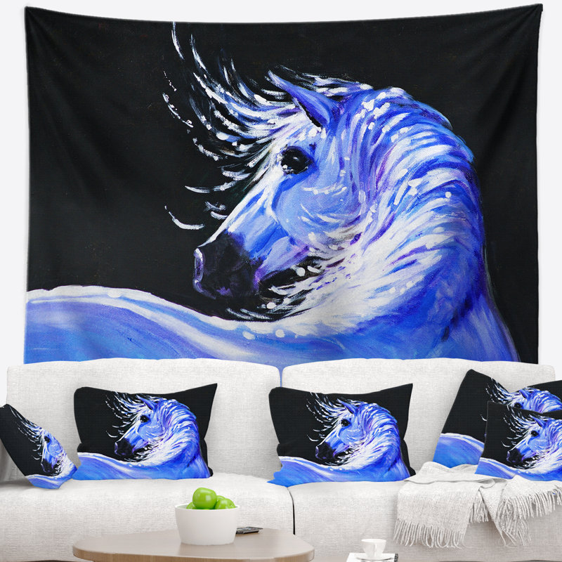 Tapisserie d'art «Blue Horse», H 50 po x l 60 po
