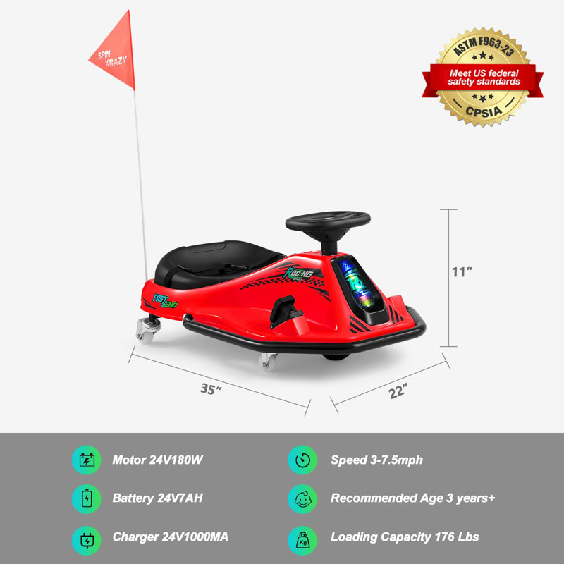 Joyldias 360 degrés tournant sur la voiture de dérive, kart électrique à la dérive pour les enfants, moteur sans brosse 24v avec vitesse élevée / basse