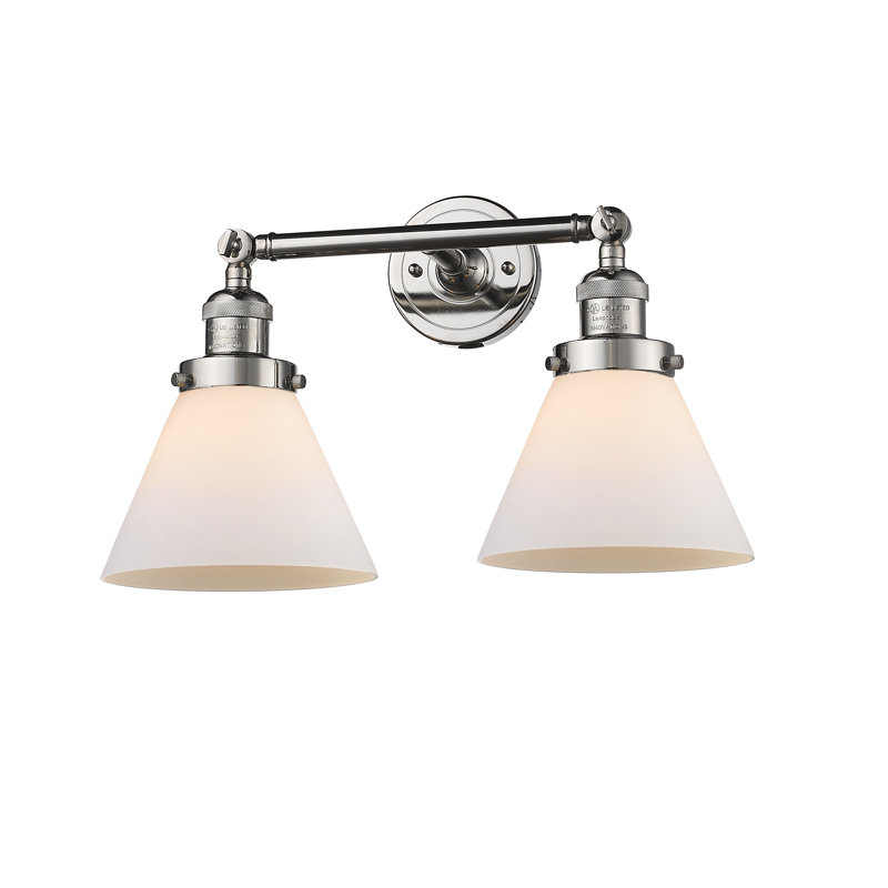 Cone 2 Light Bath Vanity Light, 6 Watt Vinage LED Bulb, Matte White Cased, Polished Nickel