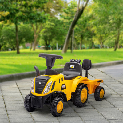 2 In 1 Ride On Tractor For Kids, Caterpillar Licensed Ride On Excavator With Shovel & Detachable Trailer, No Power Ride On Push Car For 18-36 Months, Yellow