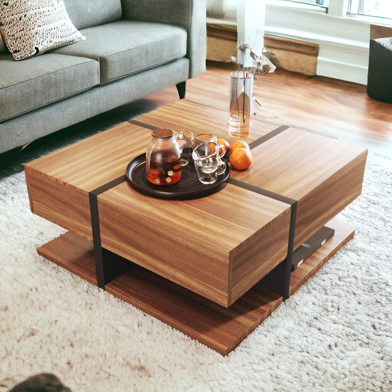 Benthall Floor Shelf Coffee Table with Storage, White