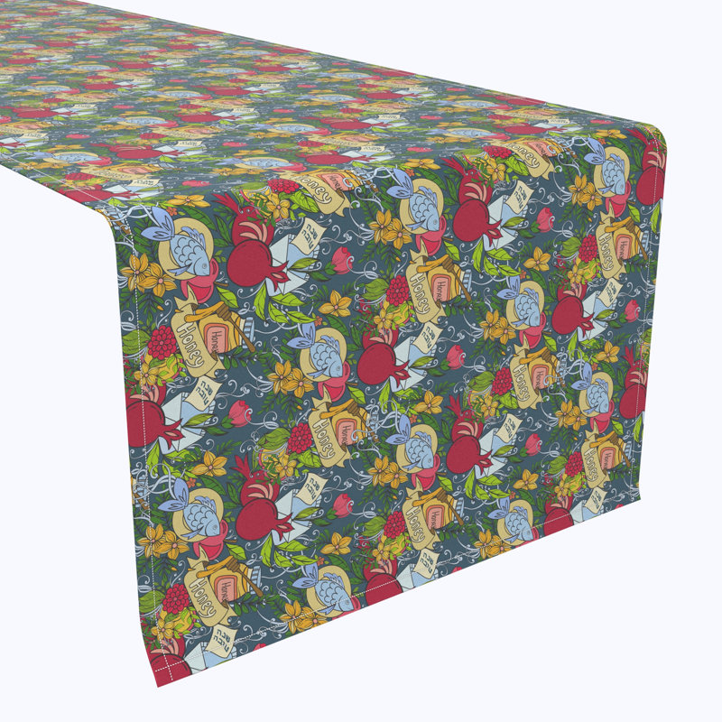 Absalom Floral Table Runner, Happy Jewish New Year, 108" x 14"