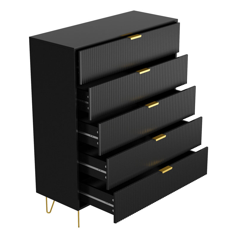Commode 5 tiroirs Scaggs, Noir, noir, noir, noir