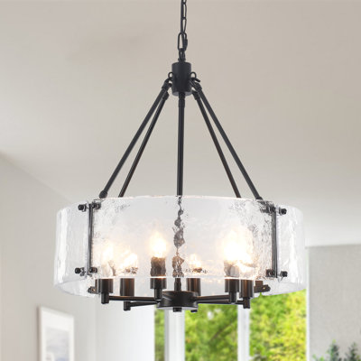 6 - Light 19.69'' Dimmable Modern Drum Candle Chandelier With Glass Shade