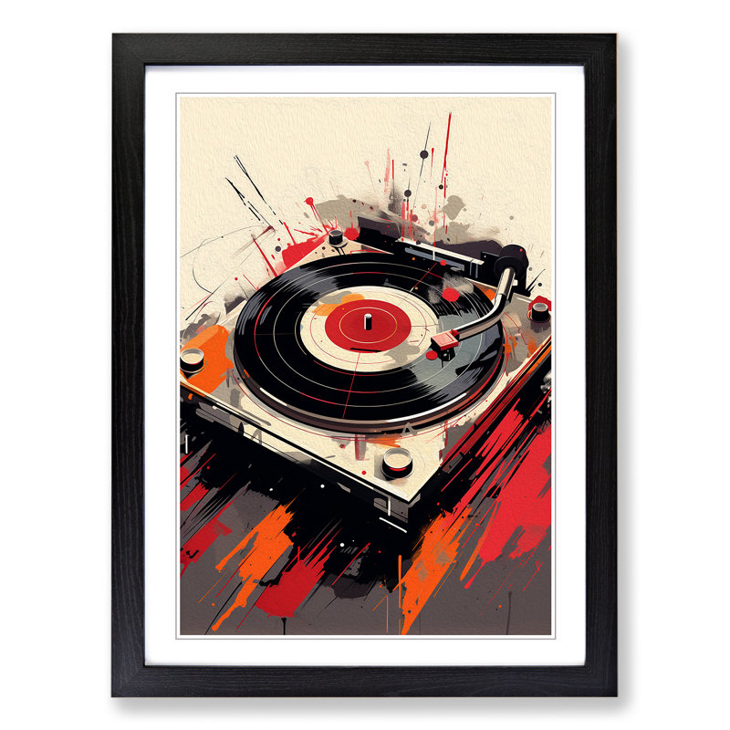 Vinyl Record Player Gestural - Framed Print, 34cm H x 25cm W, Black Framed