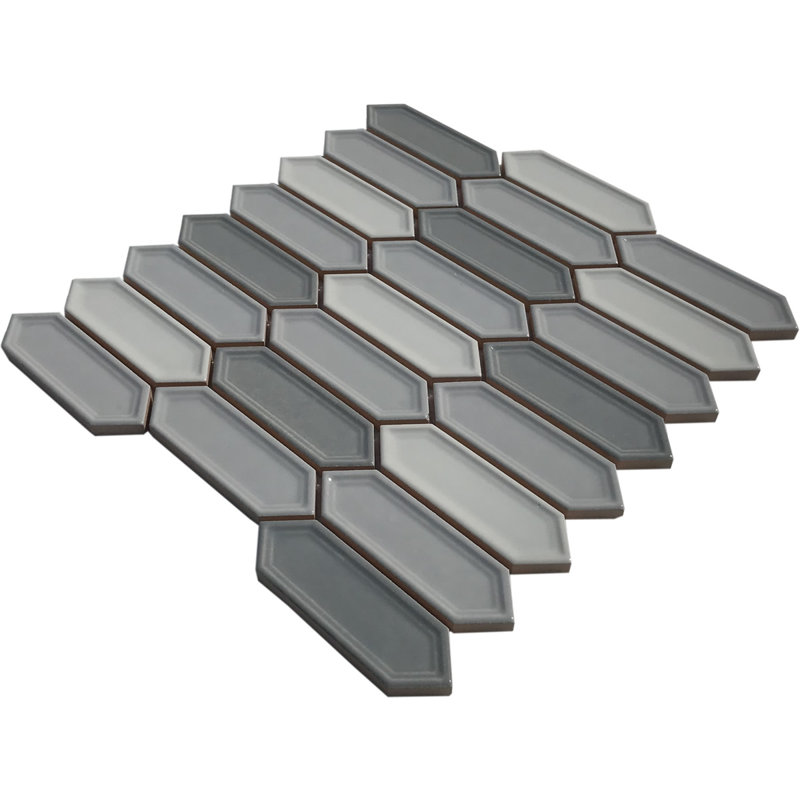 1.2" x 4.2" Porcelain Brick Joint Mosaic Floor Use Tile, Gray