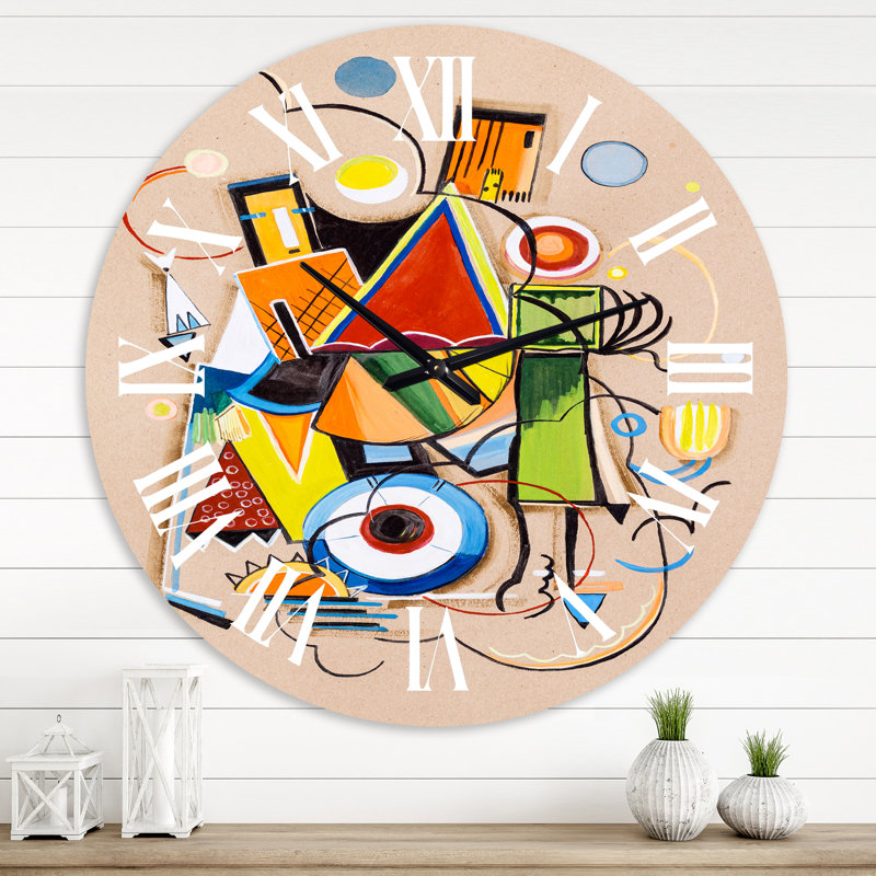 Compositions géométriques abstraites colorées I - Horloge murale moderne, Surdimensionné