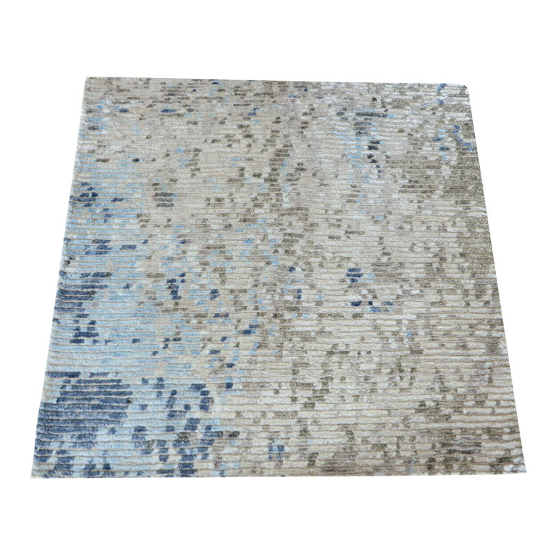 Tapis de zone en laine carrée 2 pi ivoire/bleu noué la à la main one-of-kind Kayleen