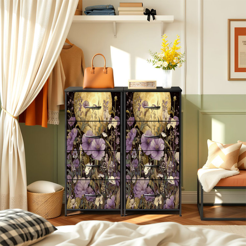 Commode pour chambre à coucher avec 4 tiroirs de rangement Floral Garden Wildflowers