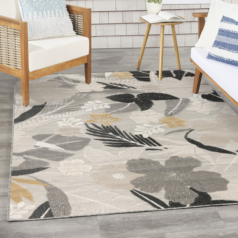 Tapis tropical gris 5 pi 3 po x 7 pi 3 po Juno, Gris, Rectangle 5 pi 3 po x 7 pi 3 po