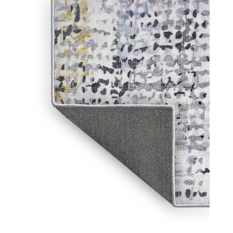 Tapis rectangulaire jaune / blanc en polyester tissé à la machine Cangelosi, Rectangle 6 pi x 9 pi