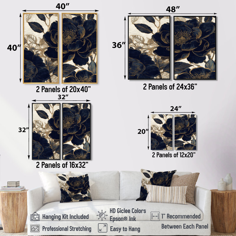 Regnier - impressions sur toile bleues, H 36 po x l 48 po, Impression encadrée flottante, Noir
