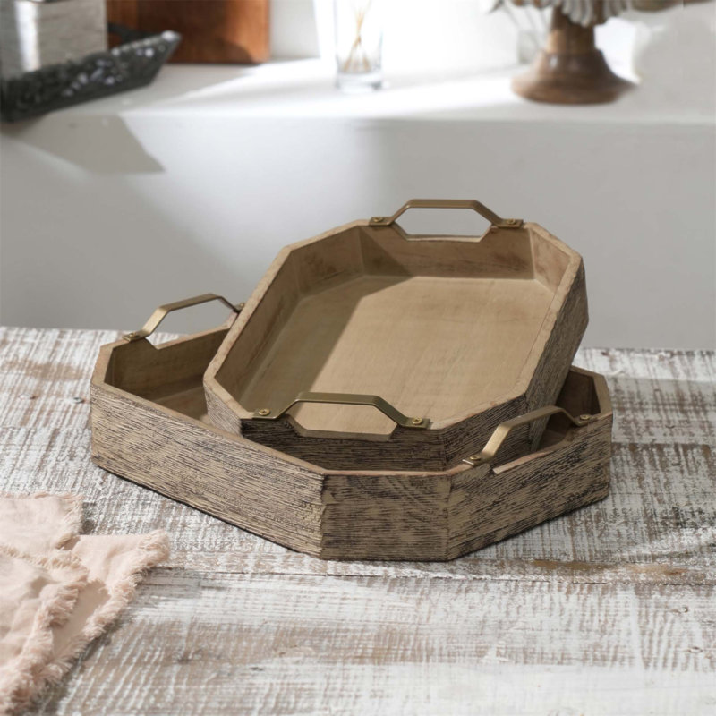 Octagonal Mango Wood Serving Tray Set, Handcrafted for Elegance and Functionality, Perfect for Home Decor and Entertaining.