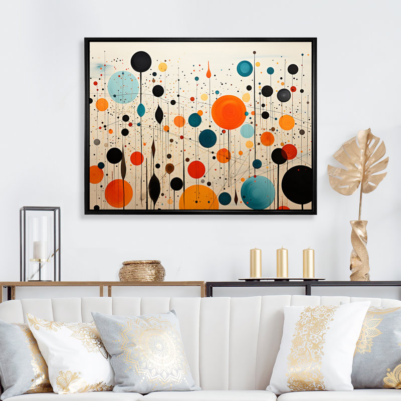 «Orange Orange Mid Century Geometric Abstractions III», reproduction d'art sur toile, 24" H x 32" W, Cadre flottant noir